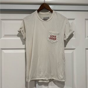 Love Hour White T-Shirt with Red Pocket Print